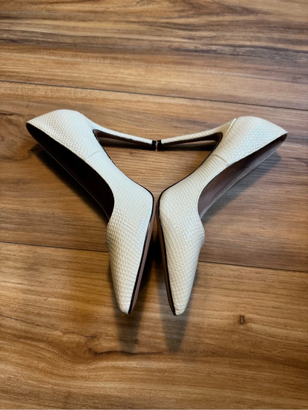 Pointed-Toe Stiletto Pumps in Light Yellow Textured Finish